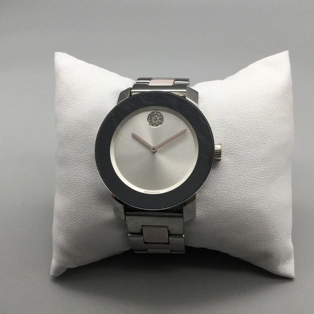 Movado BOLD Watch Womens 36mm Stainless Pink Black New Battery 6.25" - Picture 2 of 14